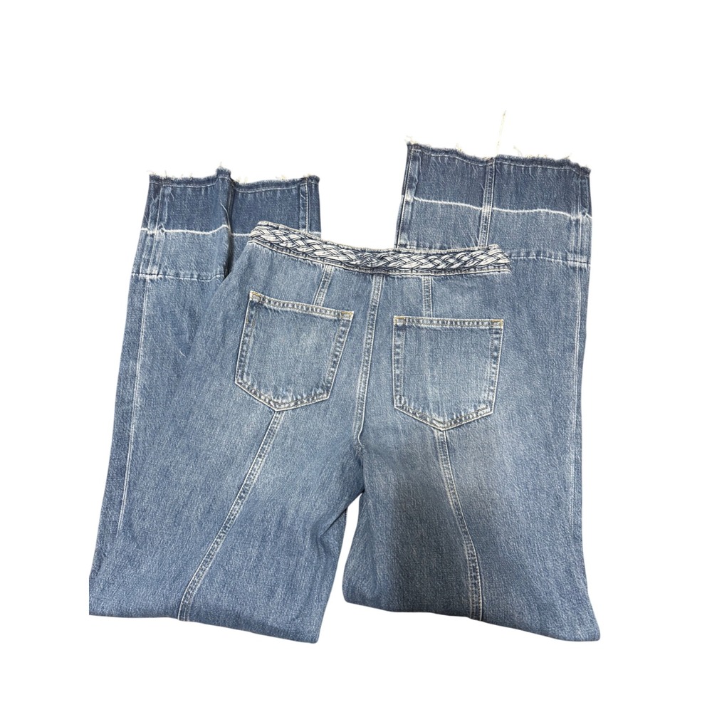 FRAME Denim Wide Leg‎ Jeans Blue Braided Belt Frayed Hem Patchwork Womens - Picture 5 of 6